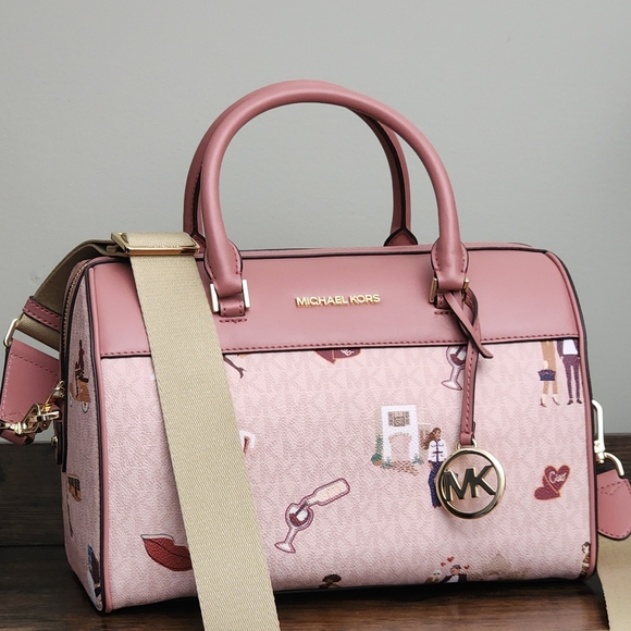 ⚠️LAST 1⚠️ Michael Kors Jet Set Logo MD Duffle Satchel Pink - Picture 1 of 8